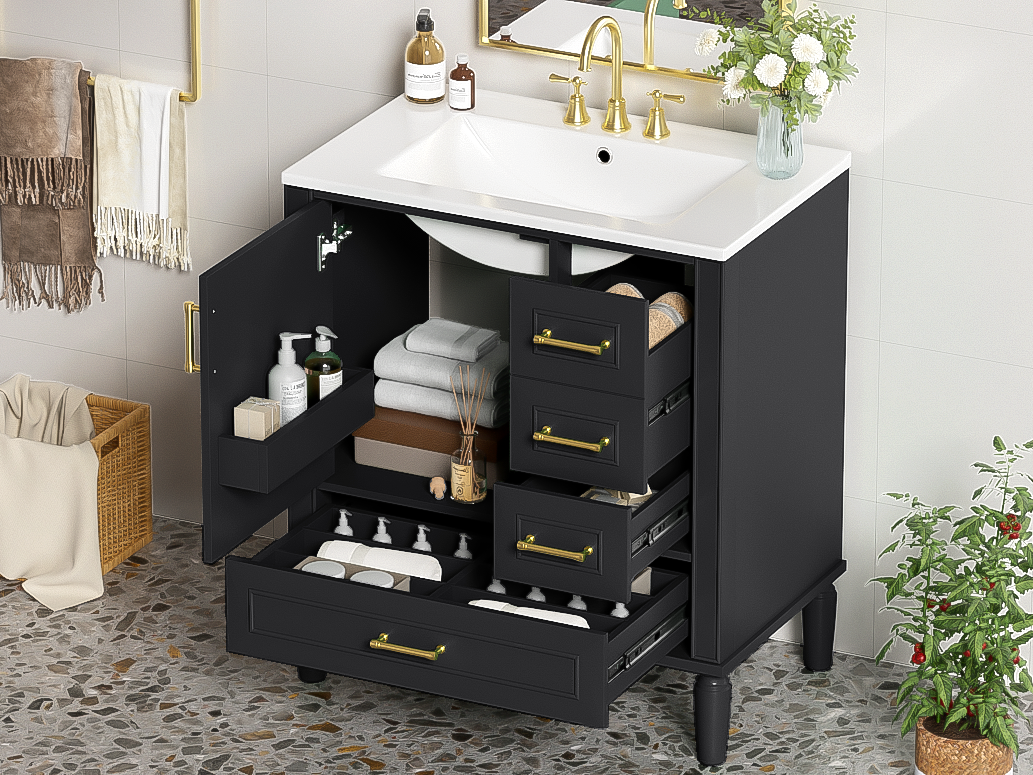 30 Inch Bathroom Vanity Set with Three Drawers and Floor Storage Cabinet  