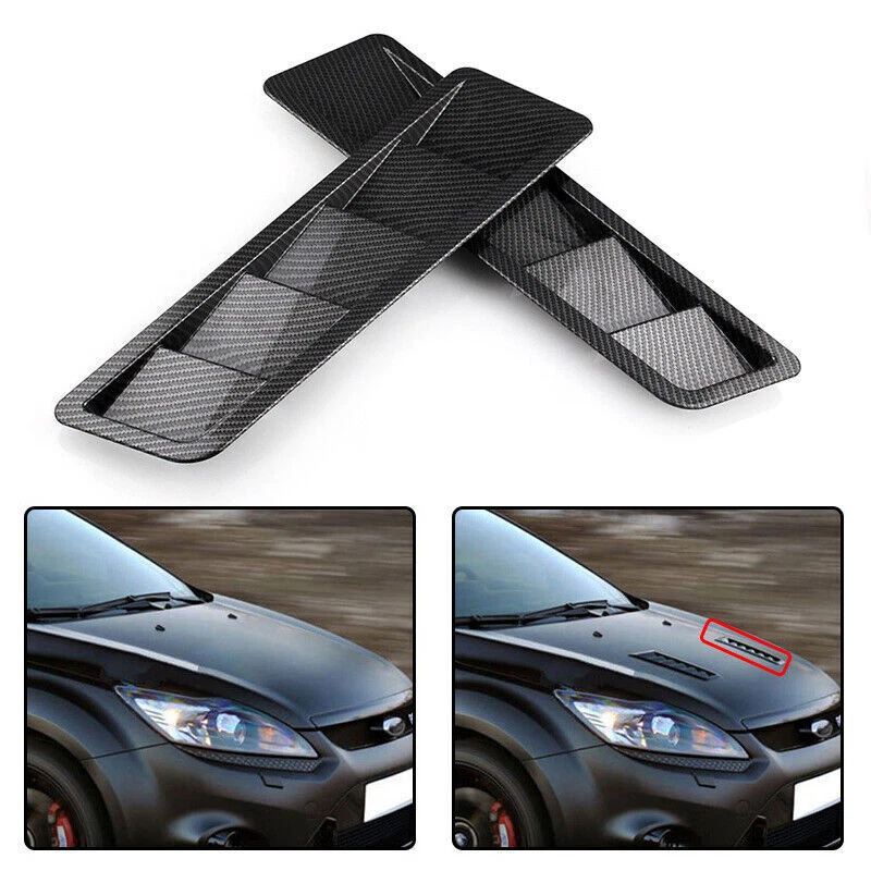 2X Universal Carbon Fiber Look Hood Vent Louver Cooling Panel Trim ABS Plastic — 第 4/4 张图片