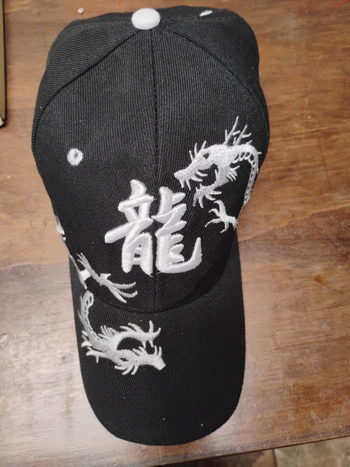 Mega USA Dragon Hat Cap Men's embroidered Strapback Black And White