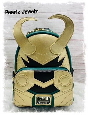 Marvel x Loungefly Loki Helmet Mini Backpack - Green & Gold Marvel Metallic Loki Cosplay Mini Backpack main image 2