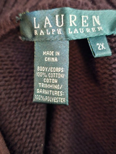 Lauren Ralph Lauren Womens Brown Cardigan Knit Zip Up Pockets Sweater 2X - Picture 6 of 6