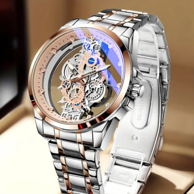 Reloj de cuarzo de lujo con correa de acero inoxidable en color dorado rosa