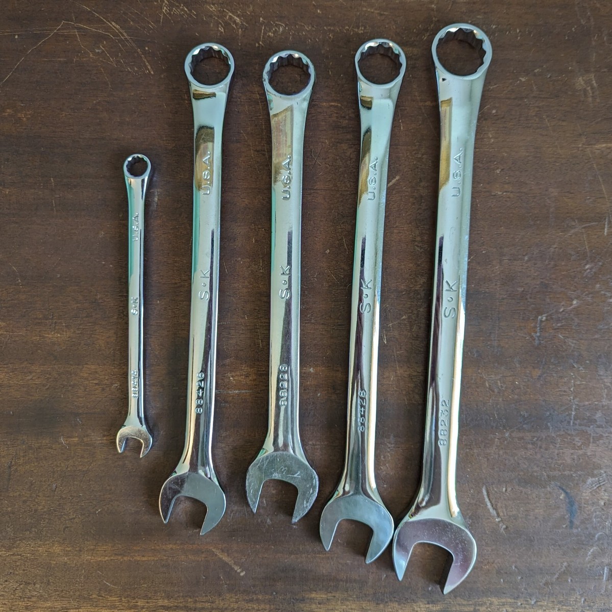 SK USA SAE Combination Wrench Set – 3-Piece – 5/16", 7/16", 9/16" – 12 Point – Used, Polished Finish