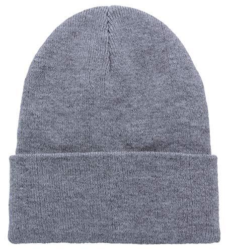 Unisex Cuffed Skull Knit Beanie in Heather Grey for Men & Women-image