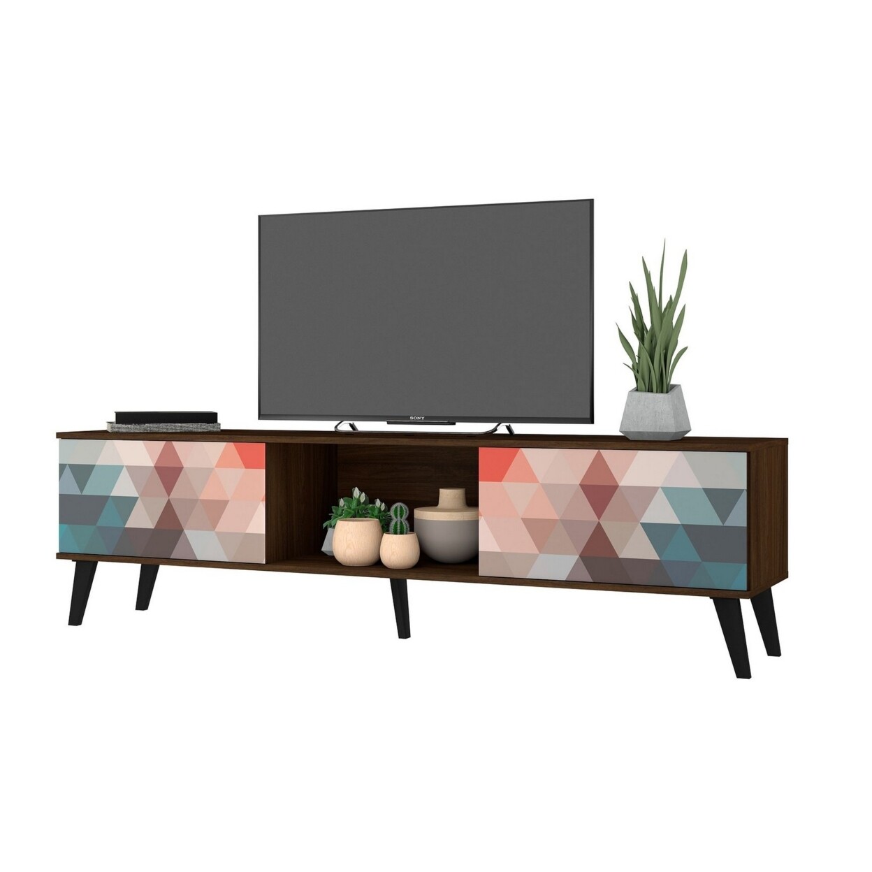 Manhattan Comfort Doyers 70.87 Mid-Century Modern TV Stand in Multi Color Red