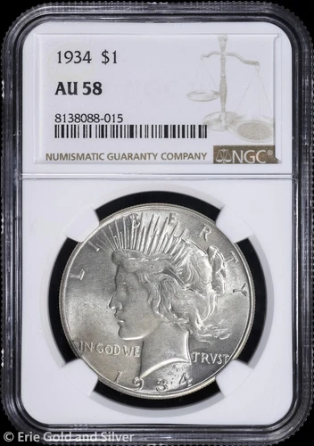 1934-P $1 Peace Silver Dollar NGC AU 58