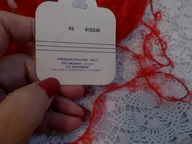 LOT OF 4 PINGOUIN "BALLADE" MOHAIR/NYLON BOUCLE LOOP YARN-1 3/4 OZ-FRANCE-RED - product detail image 2