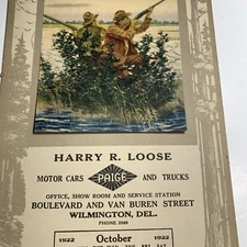 1922 Paige Motor Cars Trucks Adv Calendar Sign  Hunting Wilmington Delaware