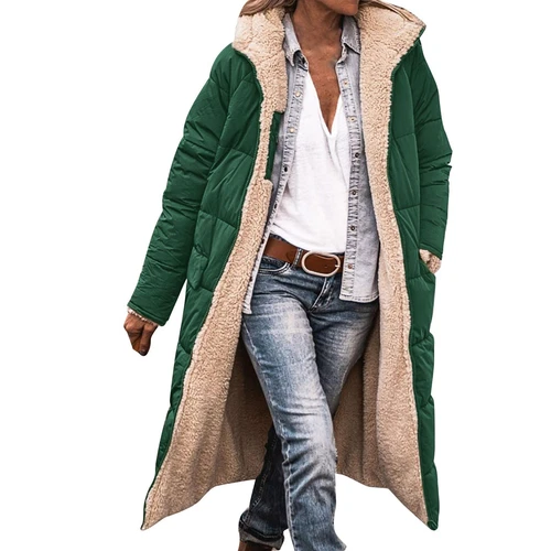 Women Winter Long Parka Quilted Knee Coat Hooded Ladies Warm Padded Jacket - Bild 41 von 45