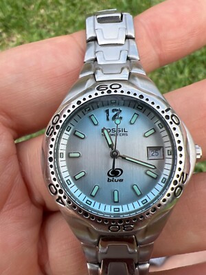 Fossil Womens Silver & Blue Adjustable Bracelet Watch w/Tags and New Battery Fossil Women 38mm Watch Blue Dial Rhinestone Silver Tone Day  main image 4