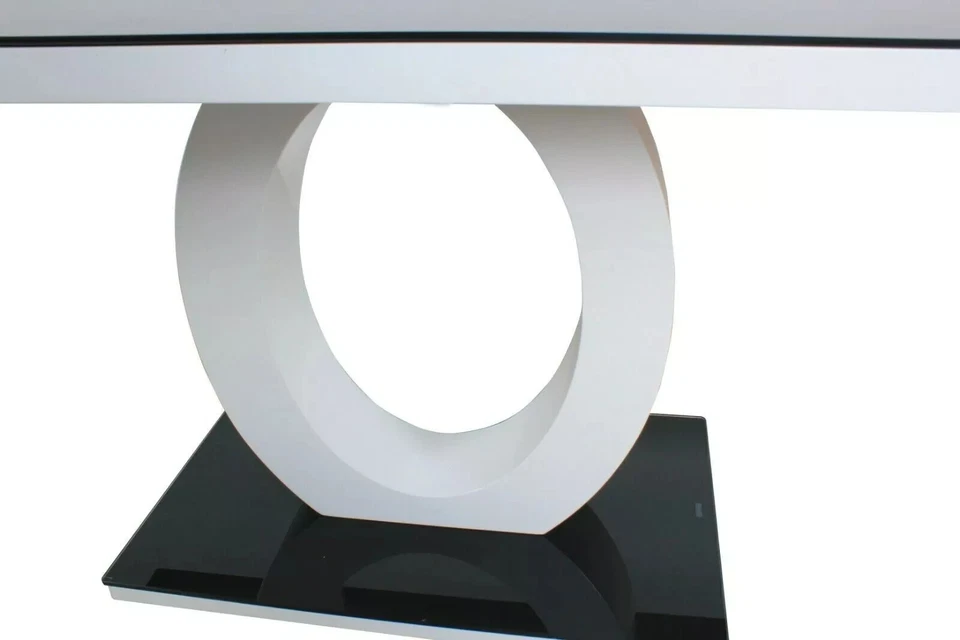 White Gloss Black Glass Dining Table & 6 Faux Leather Dining White Chairs - Image 3 of 4