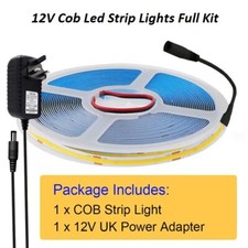 LED COB Strip Lights 12V High Density Flexible Tape Rope Kitchen Light Full Kit
