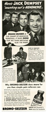 1940 Bromo Seltzer Jack Dempsey Boxer Vintage Print Ad
