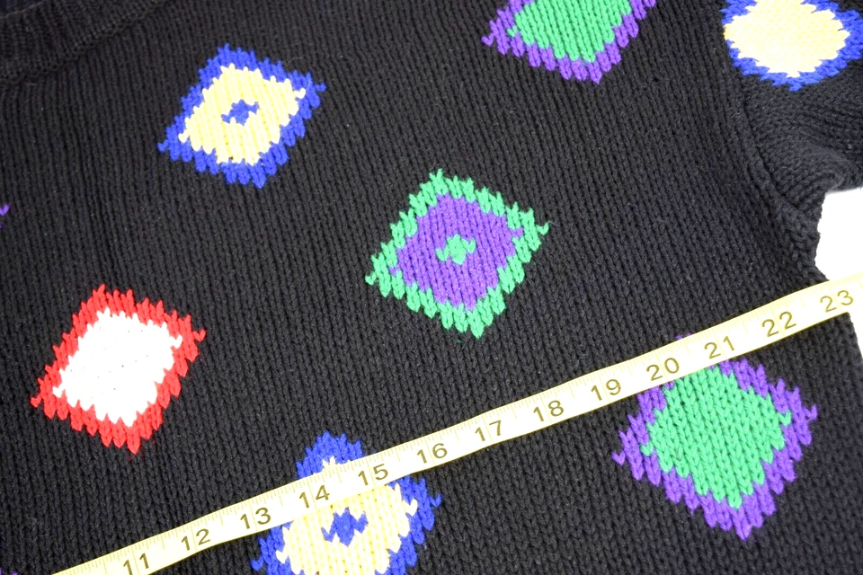 Vintage Sweater Pierre Cardin Size L 70s 80s Color Pop Diamonds Black Crew Neck - Image 4 of 4