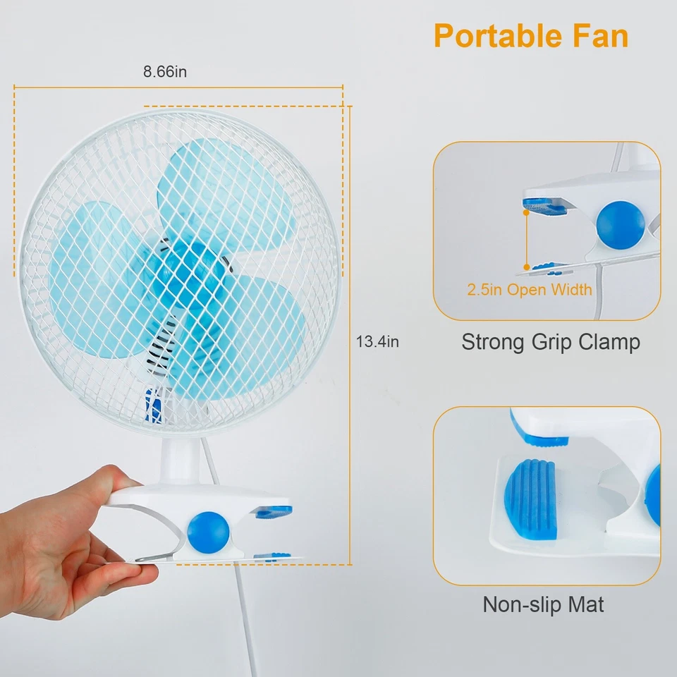 8.6" Oscillating Quiet Fan Stand Up Wall Mount Clip on Circulating Fan w/ 2Mode - Image 2 of 4