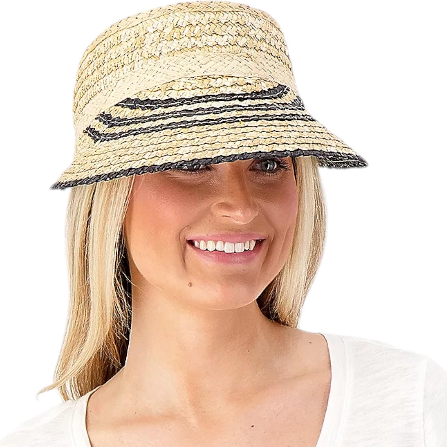 Солнцезащитный козырек San Diego Hat Co. 4.25 с полосатыми полями черного цвета UPF 50