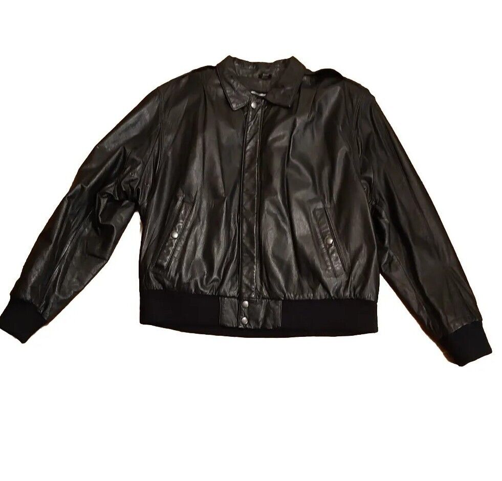 Men's U2 Wear Me Out Leather Coat Sz 44 Black Full-Zip W/Zip Men's U2 Wear Me Out Leather Coat Sz 44 Black Full-Zip W/Zip