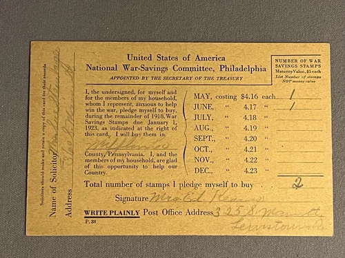 Military, WW1 National War Savings Bond Committee Philadelphia PA, 1918