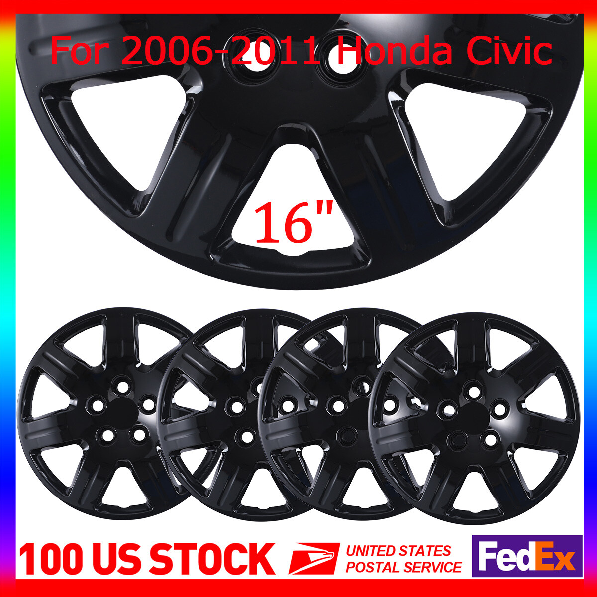 16-Inch 4-Piece Bolt-On Hubcaps for 2006-2011 Honda Civic R16 Wheels