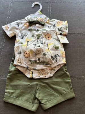 NWT Baby Starter 3 Months Boys Shirt With Bow Tie And Matching Shorts