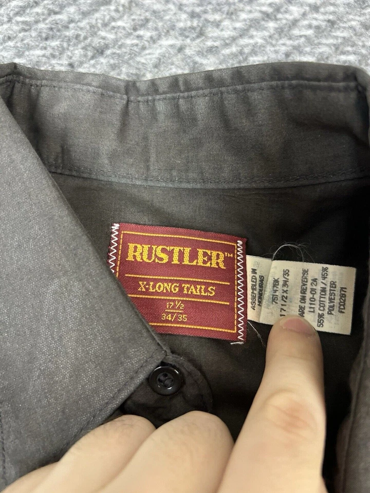Vintage 90's Rustler Shirt Men's XL 17.5 34/35 Pearl Snap Gray Western Adult - Image 3 of 4