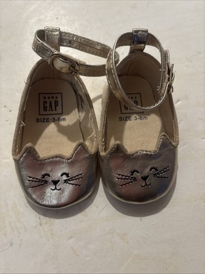 Gold Kitty Shoes -Baby Gap Size 3 - 6 Months Cat Kitten Mary Janes Style