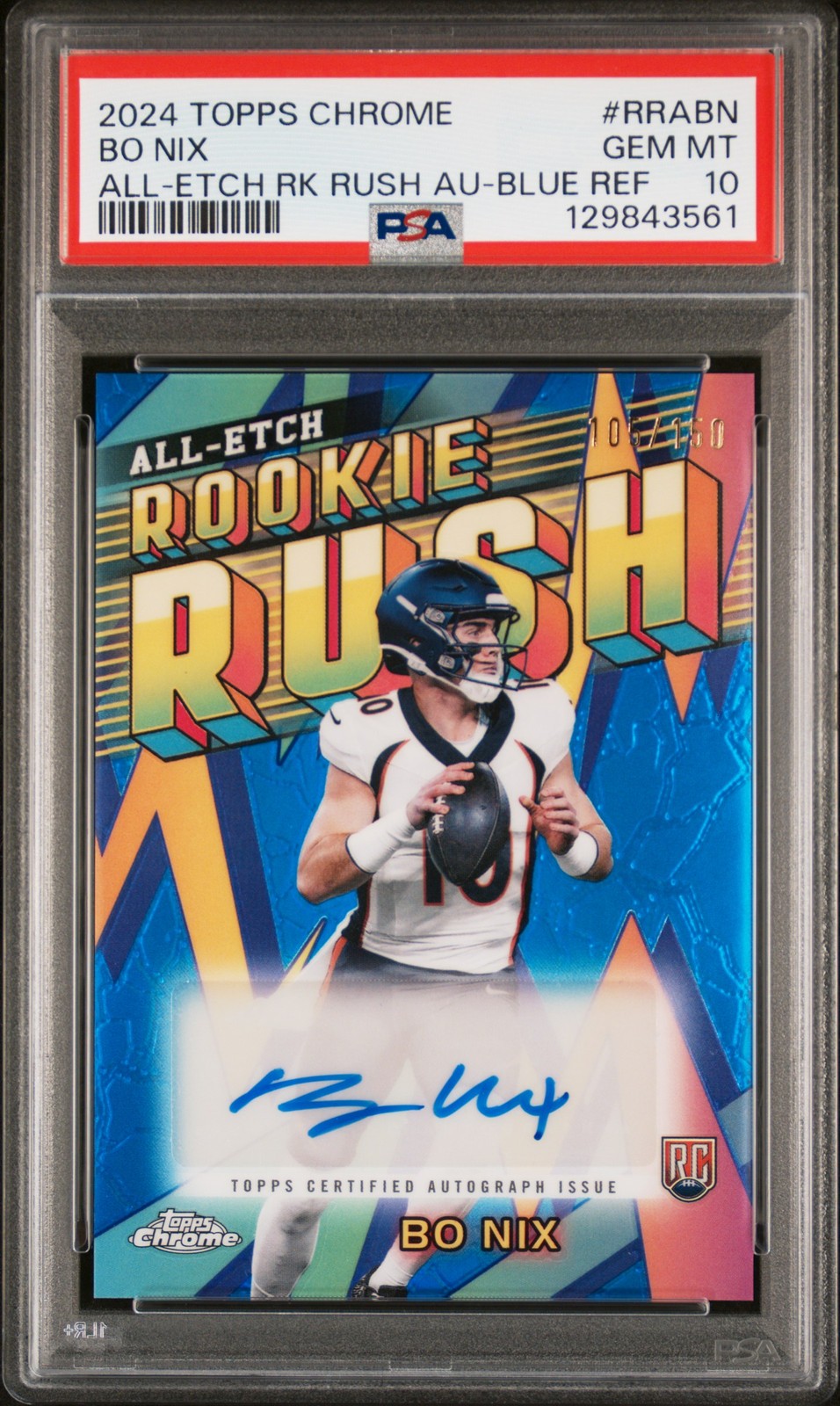 Bo Nix Topps Chrome Chrome All-Etch Rookie Rush Autographs #RRABN Blue Refractor