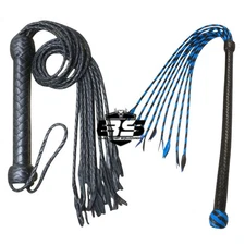 2x Genuine Leather Flogger Whip 9" Braided Handle, Heavy Duty