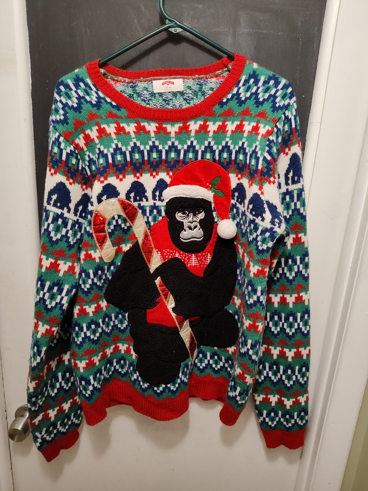 Holiday Times Sweater Men's Large Ugly Gorilla Christmas Bells Long Sleeve