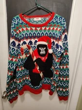 Holiday Times Sweater Men's Large Ugly Gorilla Christmas Bells Long Sleeve