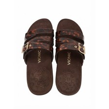 Vionic Skylar Sandals Women 8W Brown Tortoise Patent Slide Orthotic New Box