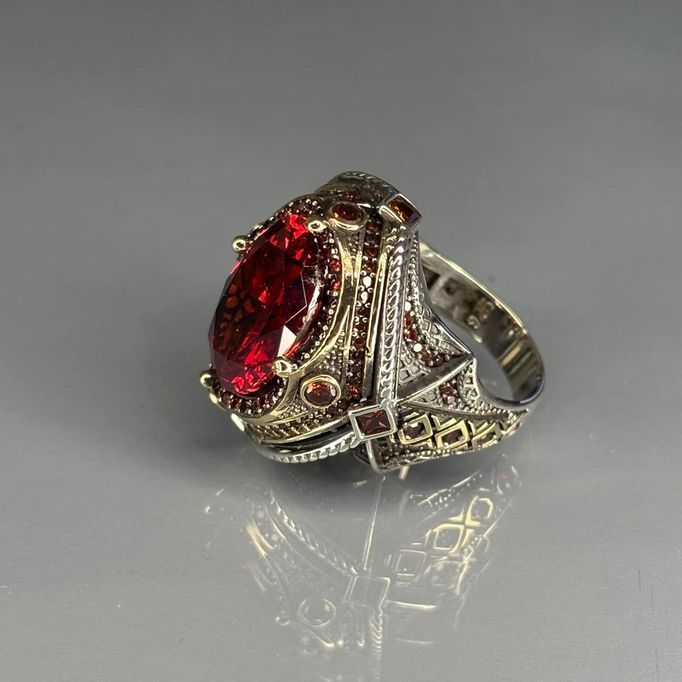 Anel masculino de prata esterlina rubi otomano, design vintage artesanal - Imagem 4 de 4