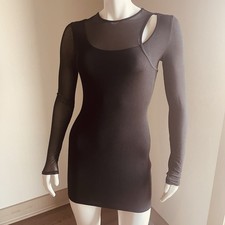 Forever 21 Women's Bodycon Mini Dress S Black long Sleeve Round Neck Asymmetric.