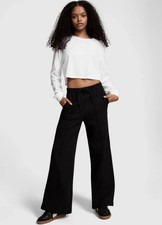 Victoria's Secret PINK Ivy Fleece Wide Leg Black Sweatpants Large NWT