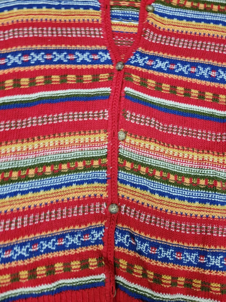 Suéter Eddie Bauer Mujer Mediano Rojo Multicolor Cárdigan Cuello en V Botón Tejido Foto 4 de 4