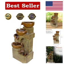 Elegant Tabletop 16" 5-Tier Pouring Pots Water Fountain - Natural Stone Look