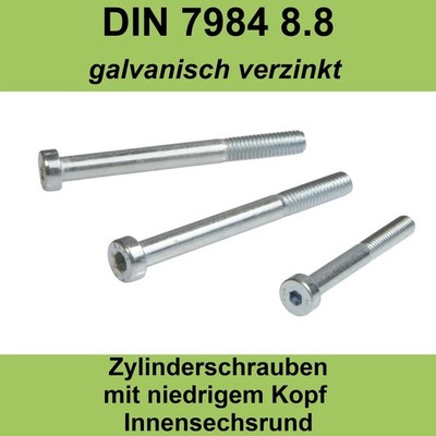 M8 DIN 7984 8.8 Zylinderkopfschraube niedriger Kopf Innensechskant verzinkt Form