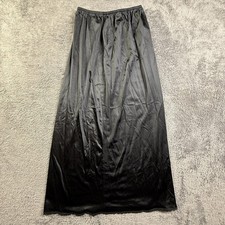 Vintage Sears 80s Black Satin Half Slip Lace Trim Midi Skirt Womens Medium USA