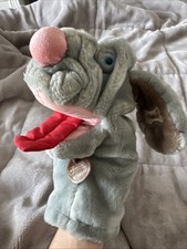 wrinkles dog hand puppet, ganz bros 1981 brown dog with leather tag plush