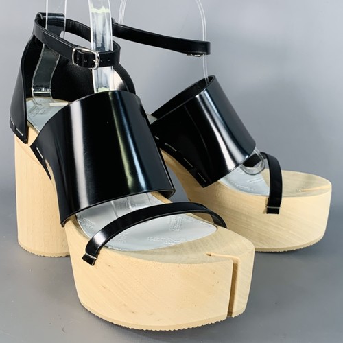 Sandalias Tabi MAISON MARGIELA Talla 9 Negro Cuero Natural Madera Plataforma - Imagen 10 de 10