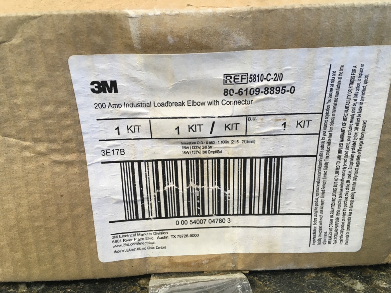 3M 5810-C-2/0 - 200Amp Industrial Loadbreak Elbow w/ Connector