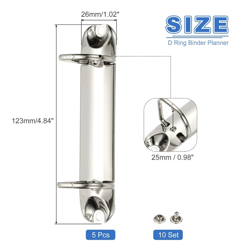 B7 2 Hole Ring Binder Mechanisms, 5 Set 0.98" D Ring Binder Planner, 26mm Silver - Image 2 of 4