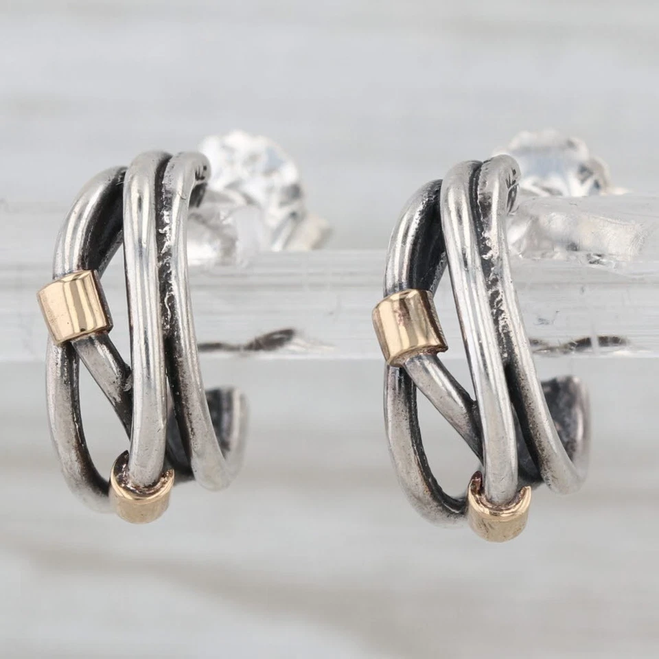 Pandora Small Silver Rope Intertwined Earrings Sterling Silver 14k Gold 290263 - Image 2 of 4