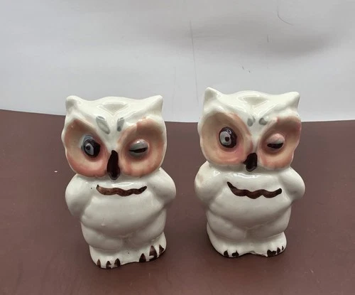 Shawnee Pottery Winking Owl Salt and Pepper Shakers 1940s Vintage 3 Inches Tall