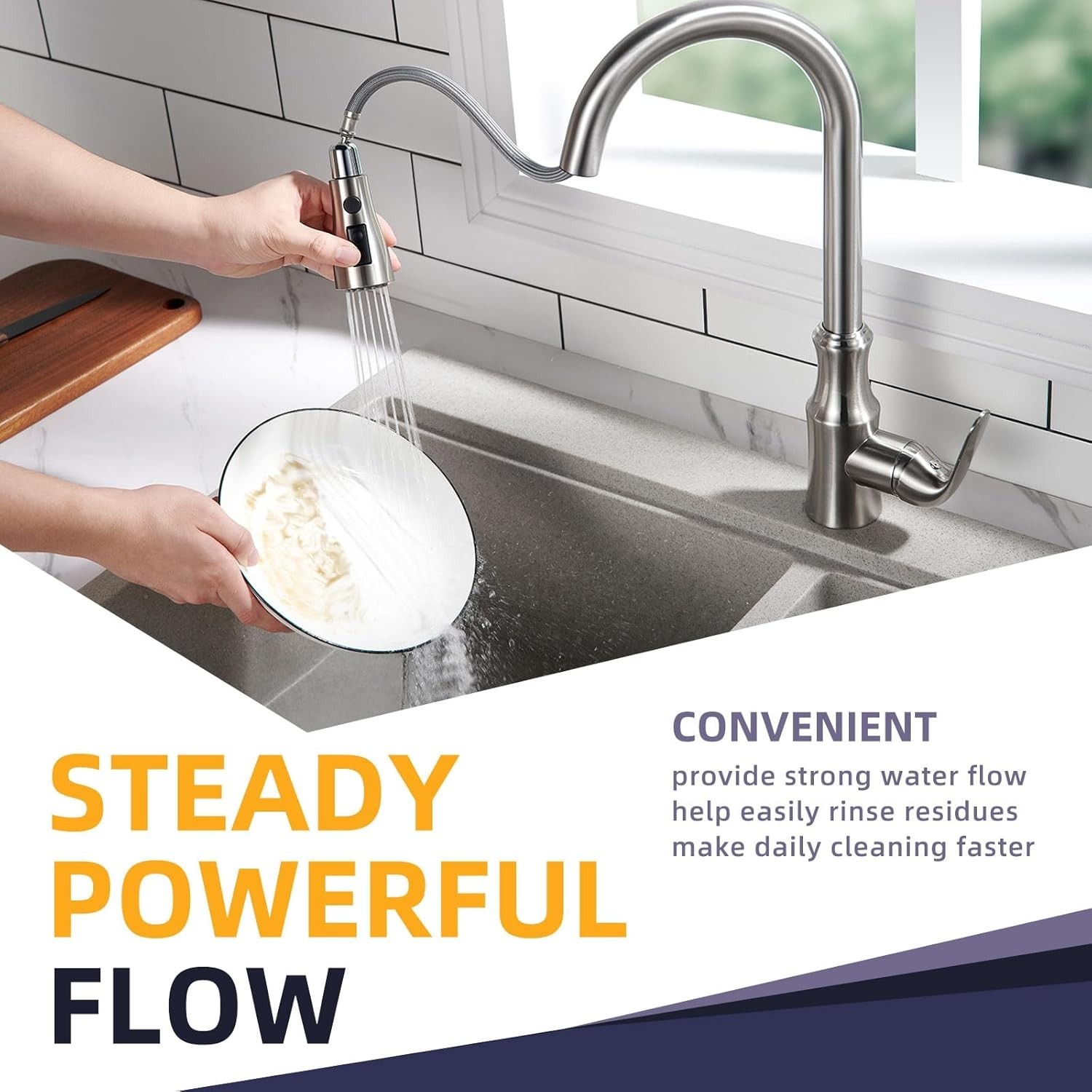 Easy-Install Kitchen Faucet Replacement with 3 Function Modes - Brushed Nickel