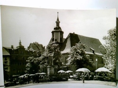 Jena. Markt mit Rathaus und Hanfried. Alte AK s/w. Denkmal, Aussenterrasse mit S