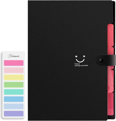 Cute Folder 5 Pockets with Label Portable Expandable Folder Letter Size Folding