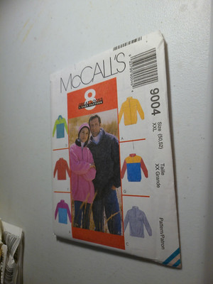 McCalls 9004 Fleece Top Jacket Headband Sewing Pattern Unisex size XXL 50 52