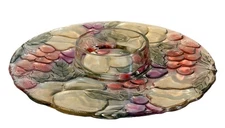 Round glass chip and dip plate appetizer dish pink cherries with apples pears