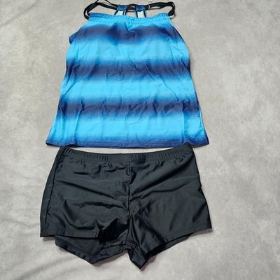 Sixyotie Damen Tankini Bademode Set UK L v blau Farbverlauf Top Shorts sportlich